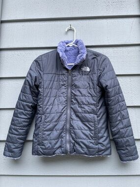 North Face Reversible Mossbud Swirl Jacket Girl’s Medium (10/12), Gray/Lavender